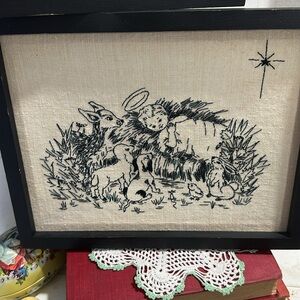 Vintage embroidered Black and White Framed Christmas pictures -2